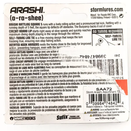 Storm Arashi Rattling Square 5 Vobleris, Black Chartreuse Shad, 18g, #11335