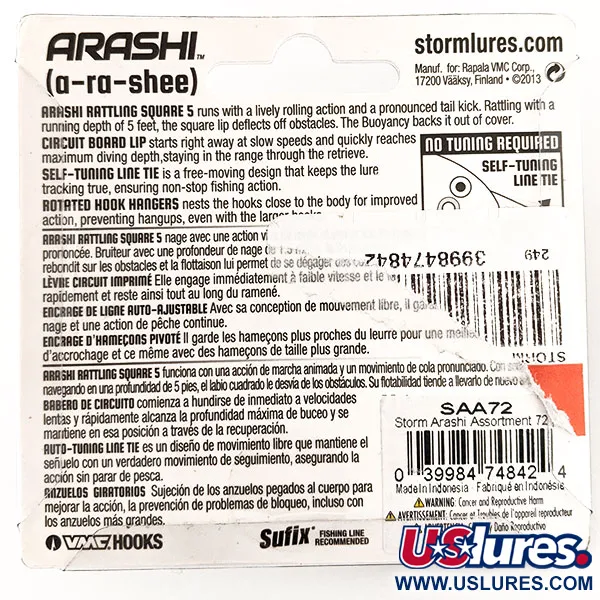 Storm Arashi Rattling Square 5 Vobleris, Black Chartreuse Shad, 18g, #11335