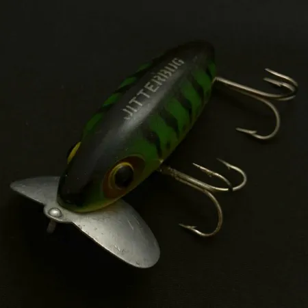 Fred Arbogast Jitterbug Early Bug Eye, Green Tiger, 14 g, Paviršinis vilioklis #23902