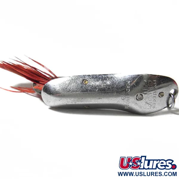 Pflueger Vintage Weedless CHUM Blizgė, Nikelis / Raudonos plunksnos, 8g, #0157