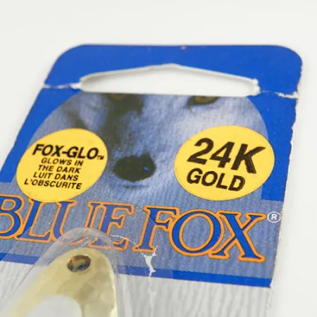 Blue Fox Pixee Glow Blizgė, Auksinė / Balta (Glow), 14g, Fox-Glo, #1111