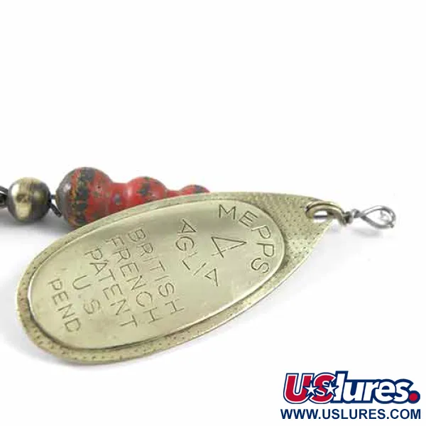 Mepps Aglia 4 Sukrė, Žalvaris, 9g, taškuoti karoliukai, #1347