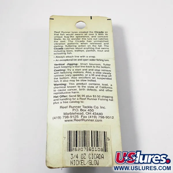 Reef Runner Cicada Cikada, Nikelis, 21g, Vintažas JAV, #2157