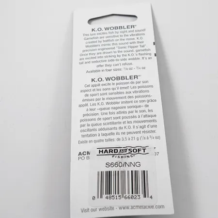 Acme K.O. Wobbler Blizgė, Nickel / Green, 7g, Sonic Flipper Tail, #3025