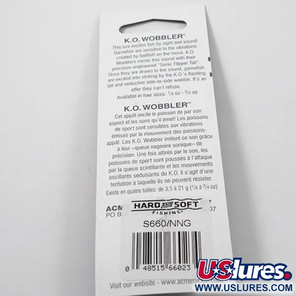 Acme K.O. Wobbler Blizgė, Nickel / Green, 7g, Sonic Flipper Tail, #3025