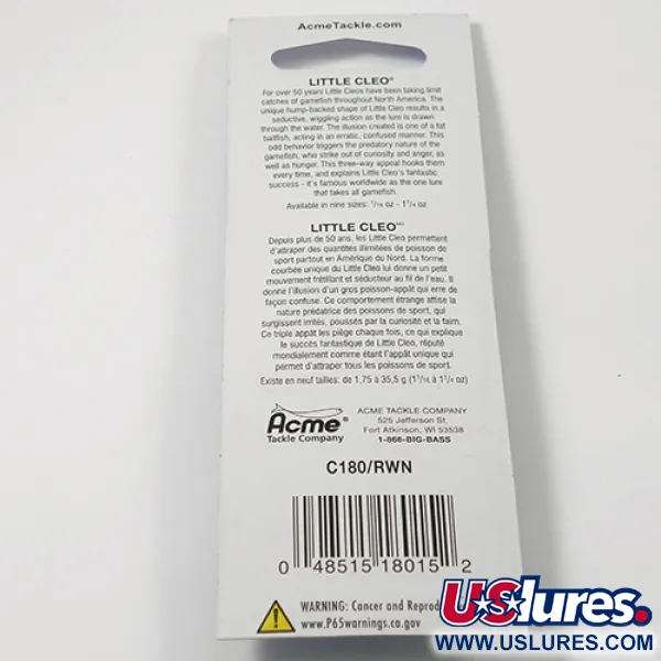 Acme Little Cleo Blizgė, Raudona / Balta, 3.5g, Originali Pakuotė, #2229