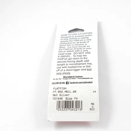 Yakima Bait FlatFish F4 Vobleris, Sidabrinis, 4cm, Velkiavimui, #2288