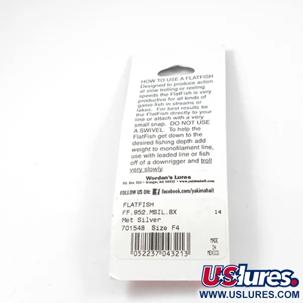 Yakima Bait FlatFish F4 Vobleris, Sidabrinis, 4cm, Velkiavimui, #2288
