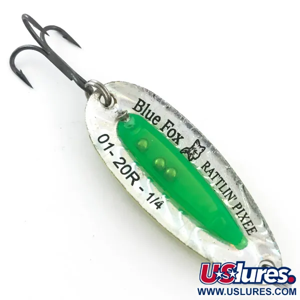 Blue Fox Rattlin Pixee UV Blizgė, Golden Herring/Green UV, 7g, #5593