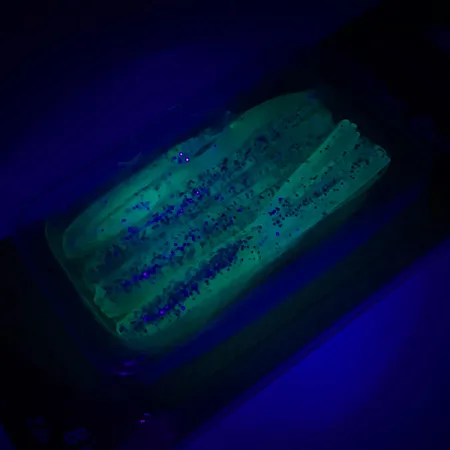 Johnson Crappie Buster Shad Tubes UV masalas, Blue/Green/Glitter, #6021