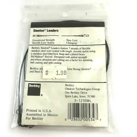 Berkley Steelon Leaders Pavadėliai, Juoda, 13.6kg, 30cm, #6198