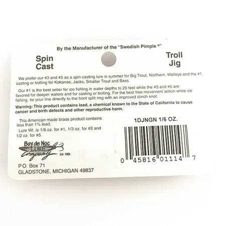 Bay de Noc Do-Jigger Blizgė, Nikelis / Žalia, 5g, Žiedelis, #6422