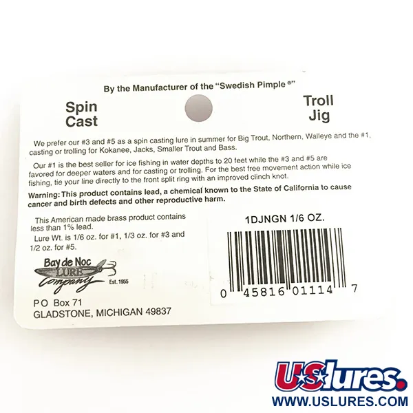 Bay de Noc Do-Jigger Blizgė, Nikelis / Žalia, 5g, Žiedelis, #6422