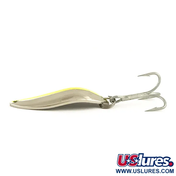 Luhr Jensen Krocodile Stubby UV Blizgė, Nikelis/Geltonas UV, 14g, #6437