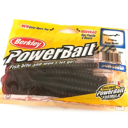 Berkley Power Worm guminukas, Tamsiai raudona/Mėlyni blizgučiai, #6487