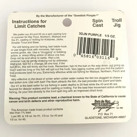 Bay de Noc Do-Jigger Blizgė, Nikelis / Purpurinė, 9g, Plokštelės, #6573