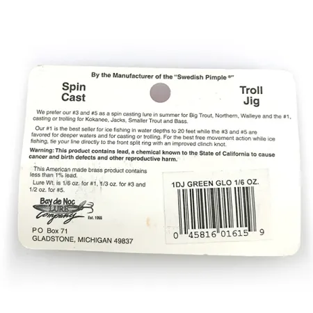Bay de Noc Do-Jigger 1 Blizgė, White/Green Glow, 5g, Švytinti, #6736