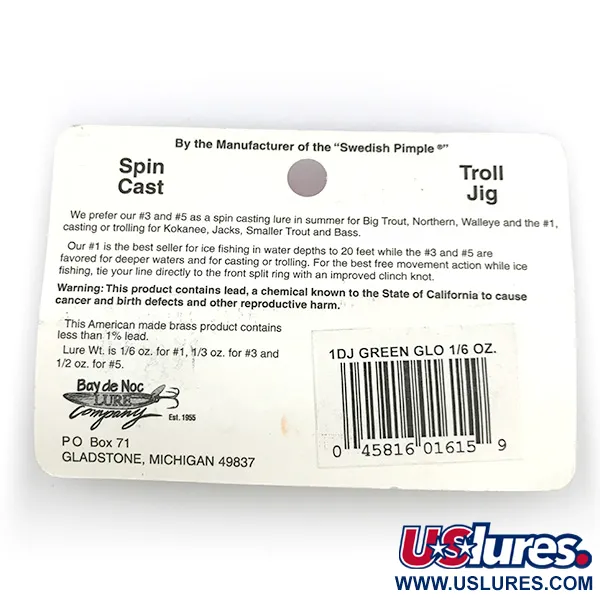 Bay de Noc Do-Jigger 1 Blizgė, White/Green Glow, 5g, Švytinti, #6736