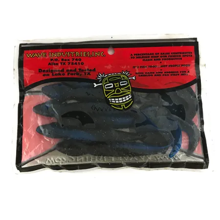 Wave Worms guminukai, Juoda / Mėlyni blizgučiai, 13 cm, riestauodegis, #6959