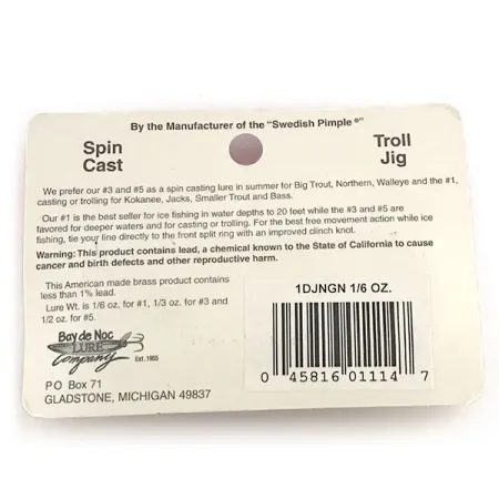 Bay de Noc Do-Jigger Blizgė, Nikelis / Žalia, 5g, Žalvaris, #8779